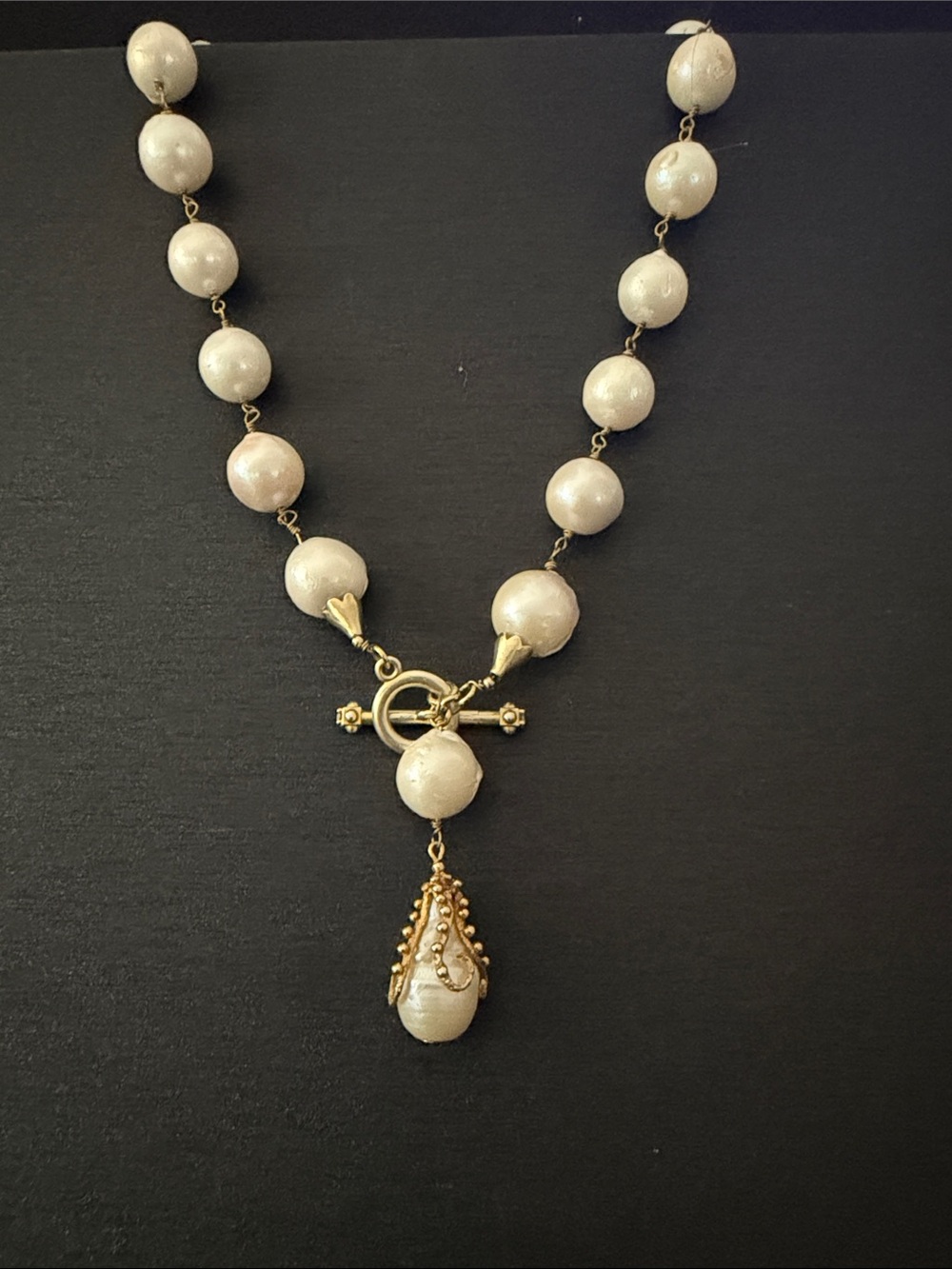 Baroque pearl tentacle Y necklace with signature clasp, 18 “ length